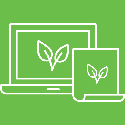 Stylized illustration of laptop with plant drawn on it, next to a paper printed out with the same plant on it.