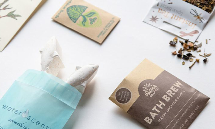 A variety of eco-friendly packaging samples.